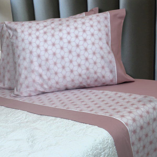 JOGO CAMA ESTAMPADO ROSA 1022B