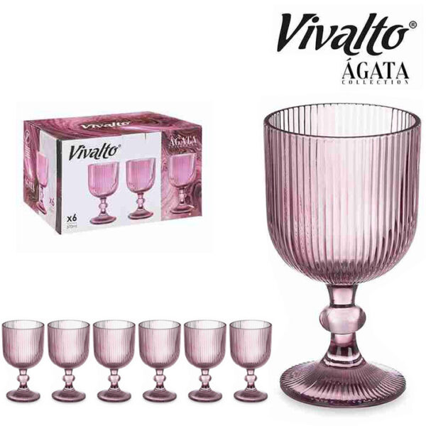 CONJUNTO 6 COPOS PÉ ÁGUA ROSA RISCAS VIVALTO