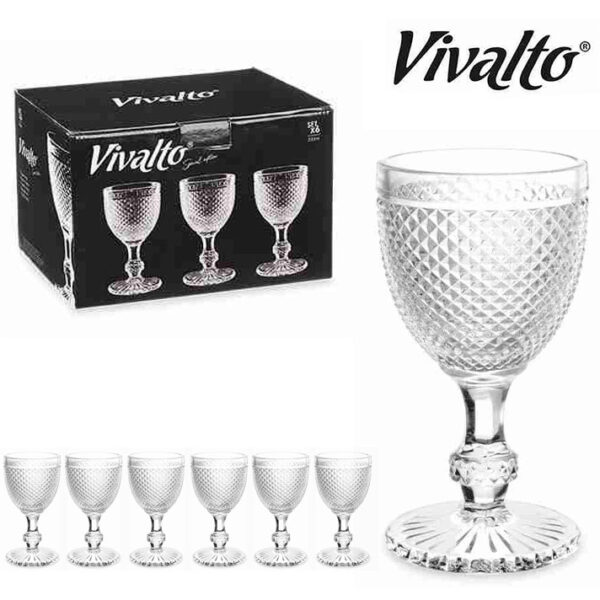 CONJUNTO 6 COPOS PÉ VINHO TRANSPARENTE DIAMANTE VIVALTO