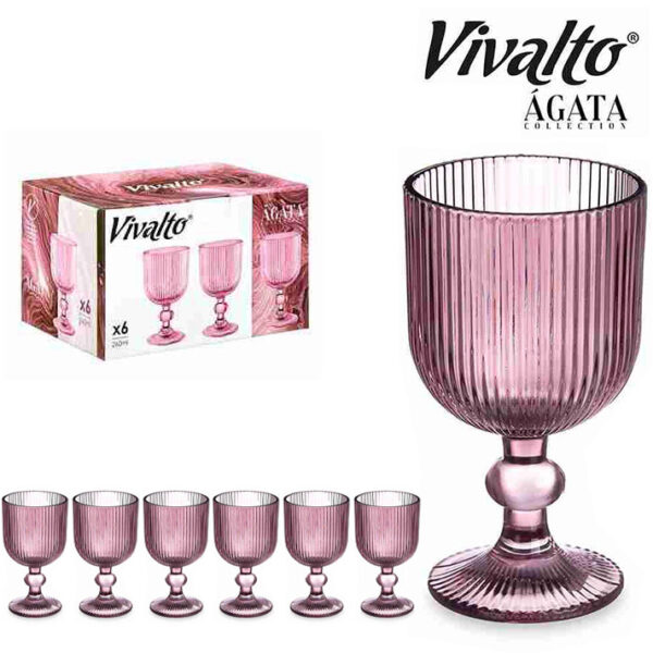 CONJUNTO 6 COPOS PÉ VINHO ROSA RISCAS VIVALTO